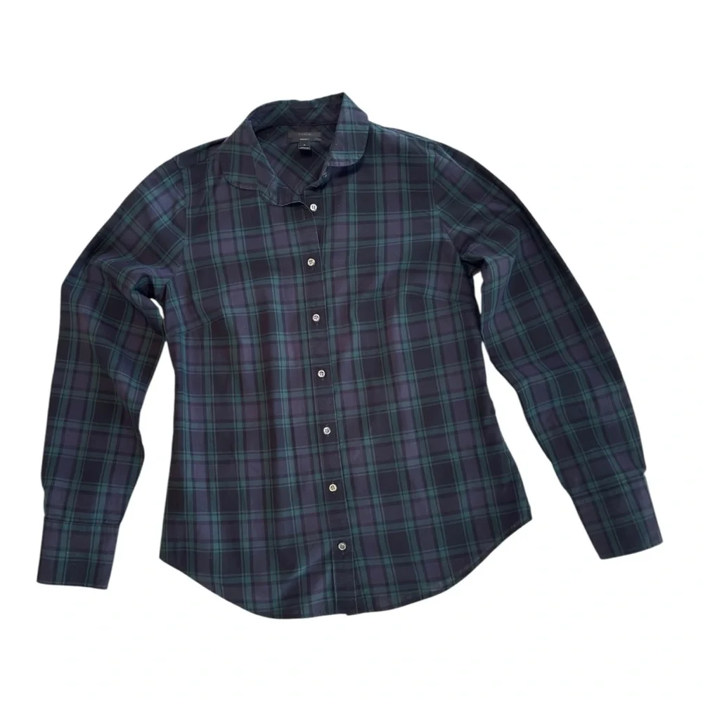 J. Crew Club Collar Perfect Shirt in Black Watch Plaid